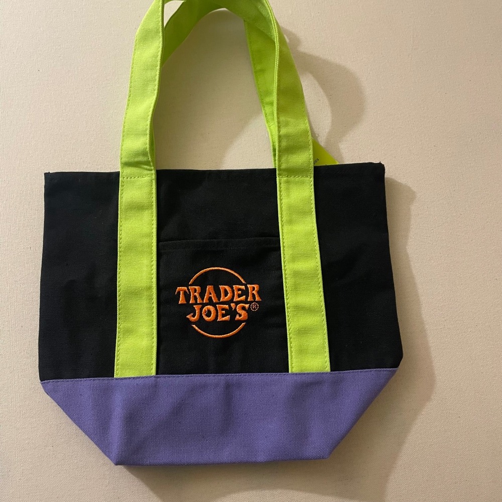 Trader Joe's Trick-or-Treat Canvas Tote Bag Mini Black Purple Green NEW